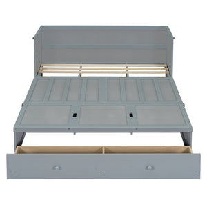 English Elm Queen Murphy Wall Bed with Pull Out Drawer and Built in Usb Charging Cabinet Gray N708P205905E