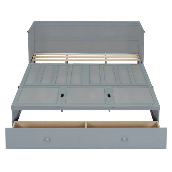 English Elm Queen Murphy Wall Bed with Pull Out Drawer and Built in Usb Charging Cabinet Gray N708P205905E