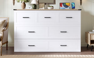 English Elm Murphy Full-Size Cabinet Bed with Built-In Charging Station, Storage Drawer & 700lb Capacity Comfort White 57.25 L x 27 W x 6 H N733S293997W