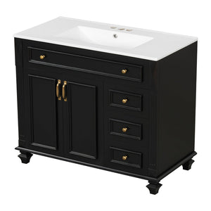 English Elm 36" Modern Bathroom Vanity with Ceramic Sink, Gold Handles, Flip-Out Drawer & Soft-Close Doors Black N725P283623B