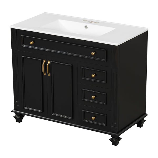 English Elm 36" Modern Bathroom Vanity with Ceramic Sink, Gold Handles, Flip-Out Drawer & Soft-Close Doors Black N725P283623B