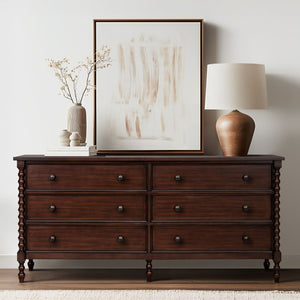 JLA Home Madison Park Signature - Large 70" Dresser with Six Smooth-Glide Drawers, Velvet-Lined Top, Classic Spindle Legs & Timeless Style MPS137-0318