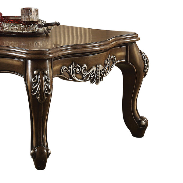 English Elm Antique Oak Coffee Table With Scalloped Top & Queen Anne Legs – Elegant Living Room Centerpiece B062P209096