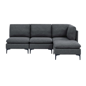 English Elm Linen Upholstered Modular Sectional Sofa with Black Metal Legs for Modern Living Dark Gray B2748S00106