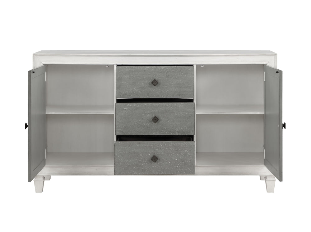 English Elm Katia Rustic Gray & Weathered White Server with 3 Drawers, 2 Doors, Adjustable Shelves, 1" Top Durable Finish B2726P268907