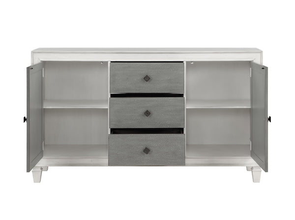 English Elm Katia Rustic Gray & Weathered White Server with 3 Drawers, 2 Doors, Adjustable Shelves, 1" Top Durable Finish B2726P268907