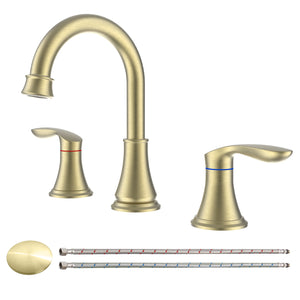 English Elm 2-Handle Brushed Gold Widespread Bathroom Sink Faucet With 360° Swivel Spout For Elegant Style T3177P277513
