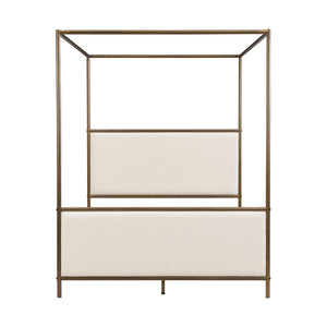 English Elm Queen Canopy Bed Linen Upholstered Iron Frame Open Silhouette Bedroom Focal Point N757Q343424I