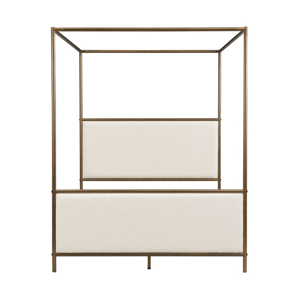 English Elm Queen Canopy Bed Linen Upholstered Iron Frame Open Silhouette Bedroom Focal Point N757Q343424I