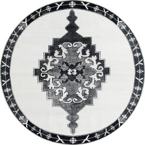 Unique Loom Timeless Thomas Machine Made Medallion Rug Black and White, Gray 7' 6" x 7' 7"