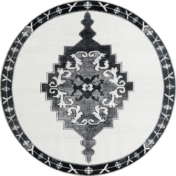 Unique Loom Timeless Thomas Machine Made Medallion Rug Black and White, Gray 7' 6" x 7' 7"