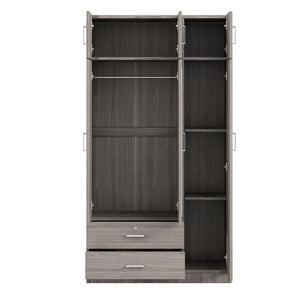 English Elm 3-door Mirrored Wardrobe with Full Length Dressing Mirror Drawers and Top Cabinet Gray LP006005AAE