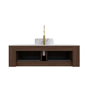 English Elm Dina 48" Wall-Mounted Bathroom Vanity With Ceramic Basin, Storage Cabinet, Dark Walnut Finish & Drawers W2615S00453