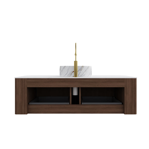 English Elm Dina 48" Wall-Mounted Bathroom Vanity With Ceramic Basin, Storage Cabinet, Dark Walnut Finish & Drawers W2615S00453