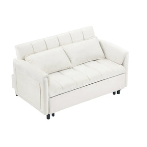 English Elm 52 Beige Modern Velvet Sofa Pullout Bed, 3-in-1 Convertible 52" Loveseat for Small Spaces, Pillows & Storage Pockets W1658P266333