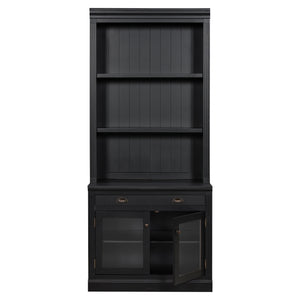 English Elm 83.4"Tall Modern Bookshelf With Led Lighting, Glass Doors & Drawer For Stylish Storage And Display N751S280595B