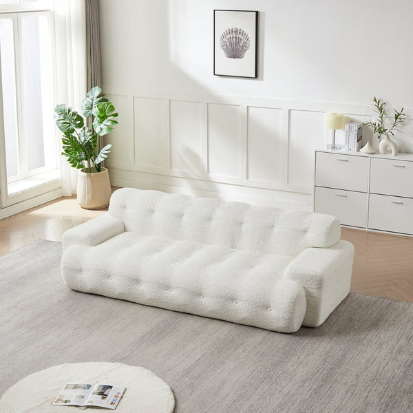 English Elm [video]87.4-inch Cloud Series Chenille Three-seater Sofa with Tufted Square Arms for Living Rooms White W3505P383948