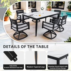 English Elm Modern Outdoor Sintered Stone Dining Set for Six with Swivel Rockers Sunbrella Cushions W1886S00020