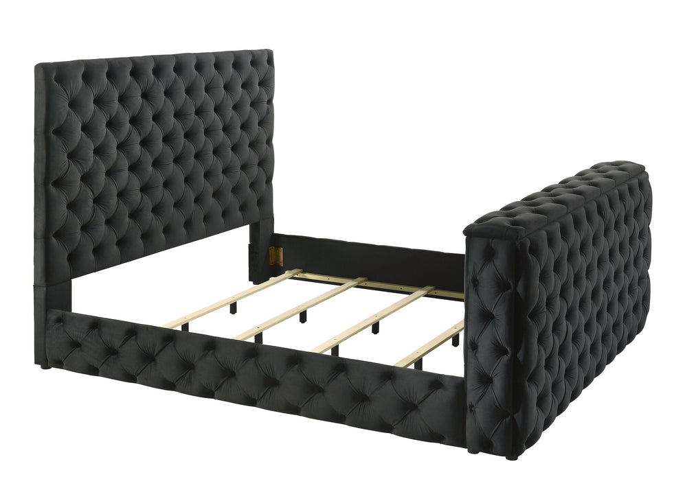 English Elm Luxurious King Size Bed Set With Velvet Upholstery, Tv Lift Footboard & Elegant Nightstands - 3Pc B2741S00125