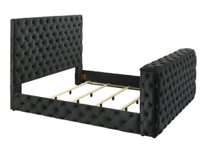 English Elm Luxurious King Size Bed Set With Velvet Upholstery, Tv Lift Footboard & Elegant Nightstands - 3Pc B2741S00125