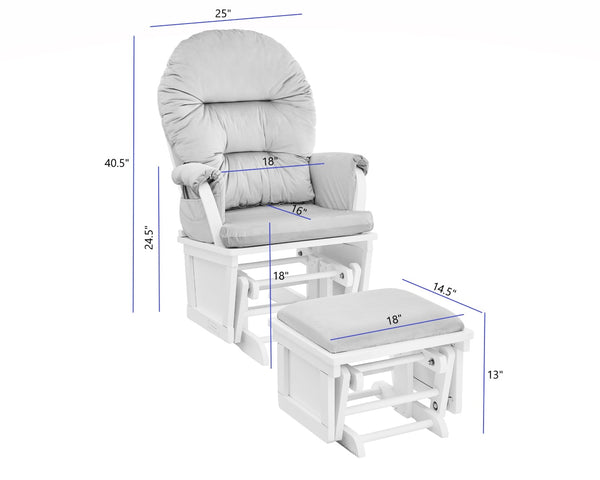 English Elm Madison Glider Ottoman Set Plush Upholstered Nursery Chair with Ball Bearing Smooth Glide White B02263779