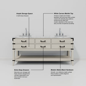 English Elm White Oak Double Bath Vanity With Luxurious Carrara Marble Top & Ample Storage For Modern Bathrooms B2731P260316-GIGA