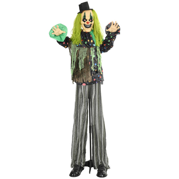 English Elm Homcom 6.1' Life-Size Animatronic Circus Clown – Scary Halloween Decoration With Motion & Sound Effects W2225P229451