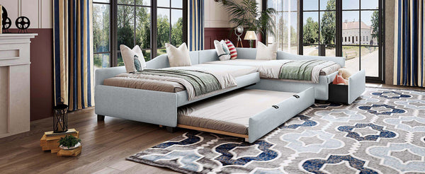 English Elm Upholstered Twin Daybed with Pull Out Trundle Linen Blend Sofa Style Studio Bed GX001316AAA