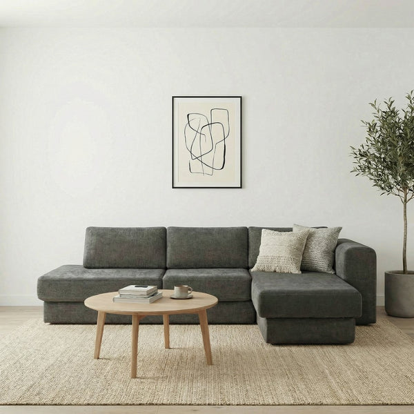 English Elm L-shaped Chenille Sectional Sofa with Deep Modular Seating and Layered Cushion Comfort Dark Grey N763S000090R