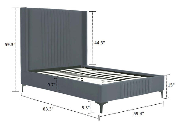 English Elm Promenade Velvet Full Bed In Soft Gray - Elegant Upholstered Design With Sturdy Frame & Easy Assembly B365S00046-GIGA