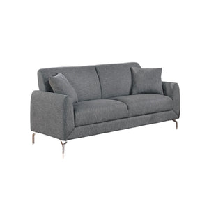 English Elm Elegant Burlap-Like 2pc Sofa Loveseat Set with Chrome Triangle Legs, Tight Seat/Back & Pillows Dark Gray 75 L x 30 W x 21 H B011S01302