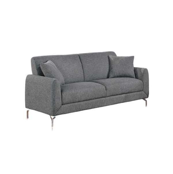 English Elm Elegant Burlap-Like 2pc Sofa Loveseat Set with Chrome Triangle Legs, Tight Seat/Back & Pillows Dark Gray 75 L x 30 W x 21 H B011S01302