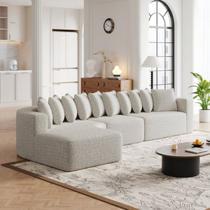 English Elm 131.1-inch Chenille Cloud Curved Sectional with Chaise and Ten Plush Pillows W3505S00010
