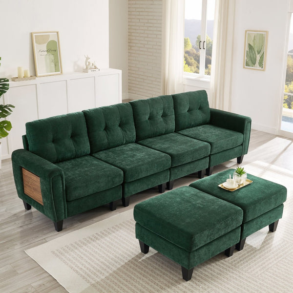 English Elm Swivel Barrel Accent Chair Chenille Tufted Round Club Seat for Living Room Lounge Green N719S002250F