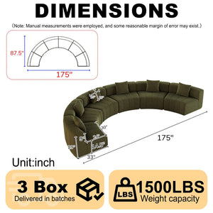 English Elm Chenille Modular Curved Sectional Sofa Sculptural Semi Circle Design for Living Rooms Green W834S00581