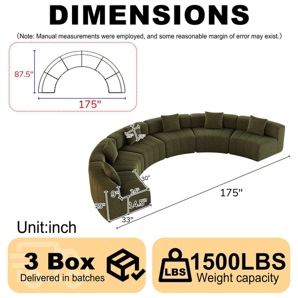 English Elm Chenille Modular Curved Sectional Sofa Sculptural Semi Circle Design for Living Rooms Green W834S00581