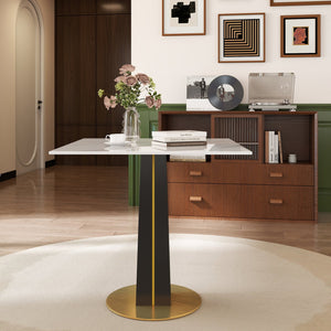 English Elm Modern Square Negotiation Table - 85Cm White Sintered Stone Top, Black Legs & Gold Base For Versatility W1535S00591