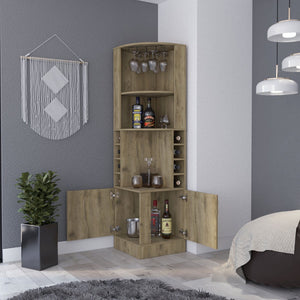 English Elm Seattle Floor Tower Bar Cabinet with Wine Cubbies Open Shelves Slim Dining Storage B128P460118