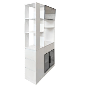English Elm 70.87"h Tall Storage Cabinet Glass Panel Doors Asymmetric Drawers Modern Hallway Organizer W331S00204