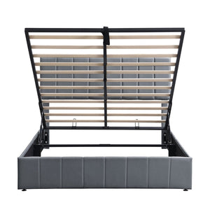 English Elm Queen Linen Upholstered Platform Bed with Hydraulic Lift Storage and Padded Headboard N708P201552E