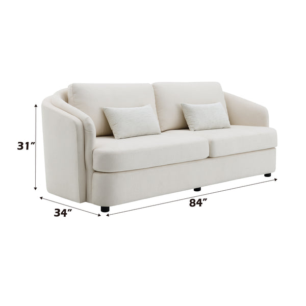 English Elm Mariko Beige Linen Sofa with Pocket Coil Seats, Loose Cushions, KD Legs & 2 Toss Pillows for Elegance B2726P245020
