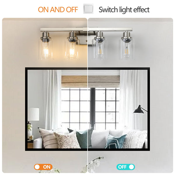 English Elm 24" Modern 4-Light Vanity Wall Sconce with Clear Glass Shades, Iron Frame, Hardwired Bath Lighting Fixture Brushed Nickel W1340P206668