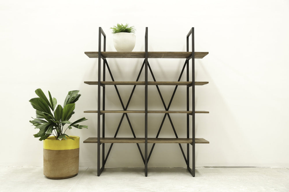 Lh Imports Kenya Large Cain Rack - Stylish Salvaged Grey Storage Solution With Durable Metal Frame & Ample Space Brown,Grey Reclaimed Pine,Metal Kna08