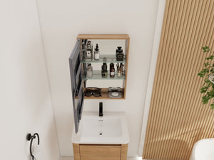 English Elm 20'' Wall Mounted Bathroom Medicine Cabinet with Mirror Adjustable Shelves Plywood W999P470282