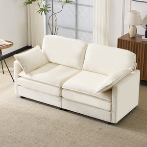English Elm 69" Plush Cloud Loveseat Modular 2-Seater Sofa in Beige Corduroy, Convertible Ottoman, Durable Frame, 440lb Support W1829P324893