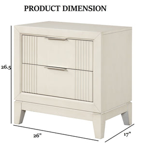 English Elm Transitional Fluted Nightstand Antique White Birch Wood Dovetail Drawers Chrome Pulls B2741P435885