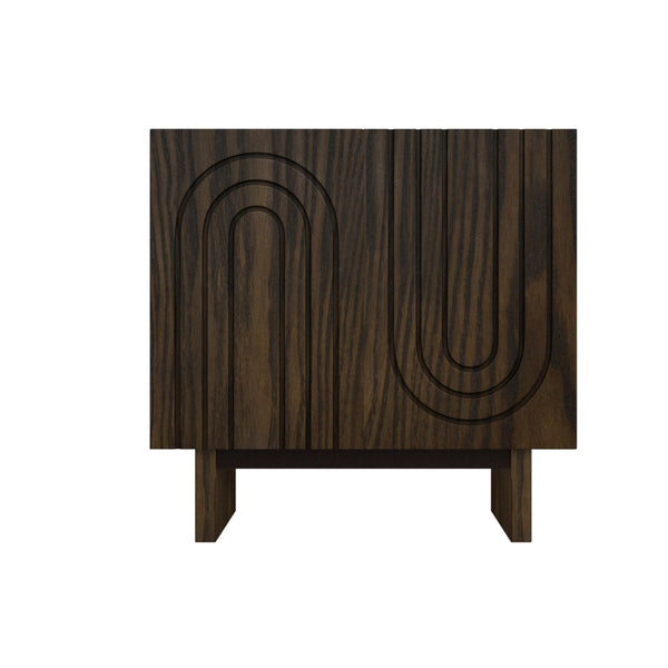 English Elm 2-door Fluted Wood Grain Cabinet Industrial Brown Finish Accent Storage for Living Room T3609P482855