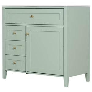 English Elm 36-Inch Green Bathroom Vanity With Sink - Modern Mdf & Rubberwood Freestanding Storage Solution N725P350821F