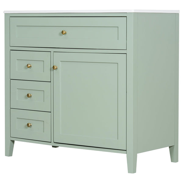 English Elm 36-Inch Green Bathroom Vanity With Sink - Modern Mdf & Rubberwood Freestanding Storage Solution N725P350821F