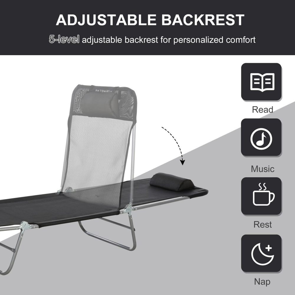 English Elm Sun Lounger Outdoor Folding Chaise with Mesh Surface Steel Frame and Adjustable Backrest T3971P383009